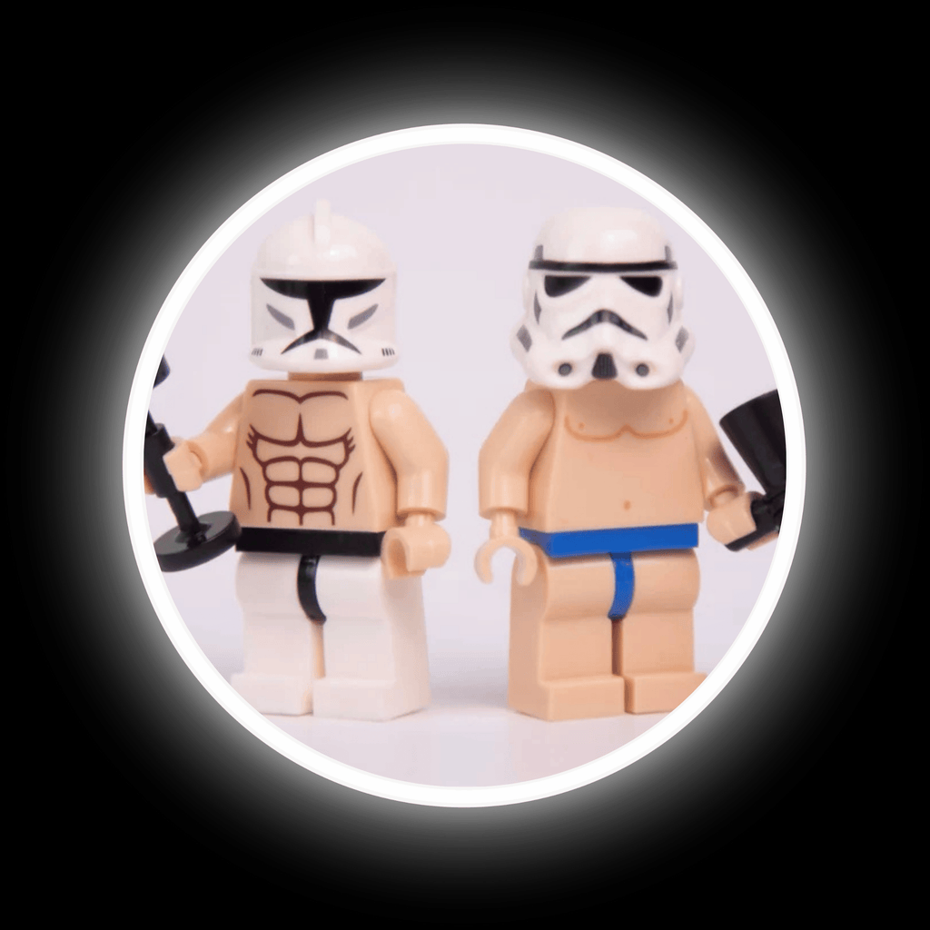 Workout clone and beach stormtrooper off-duty combo custom minifigures with dumbbell