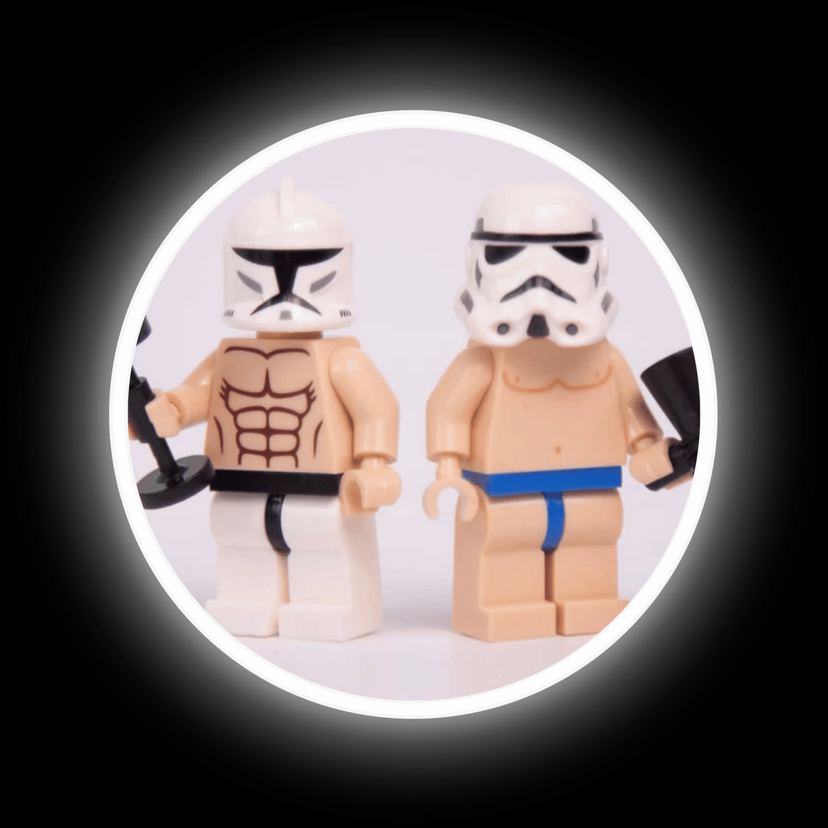Workout clone and beach stormtrooper off-duty combo custom minifigures with dumbbell