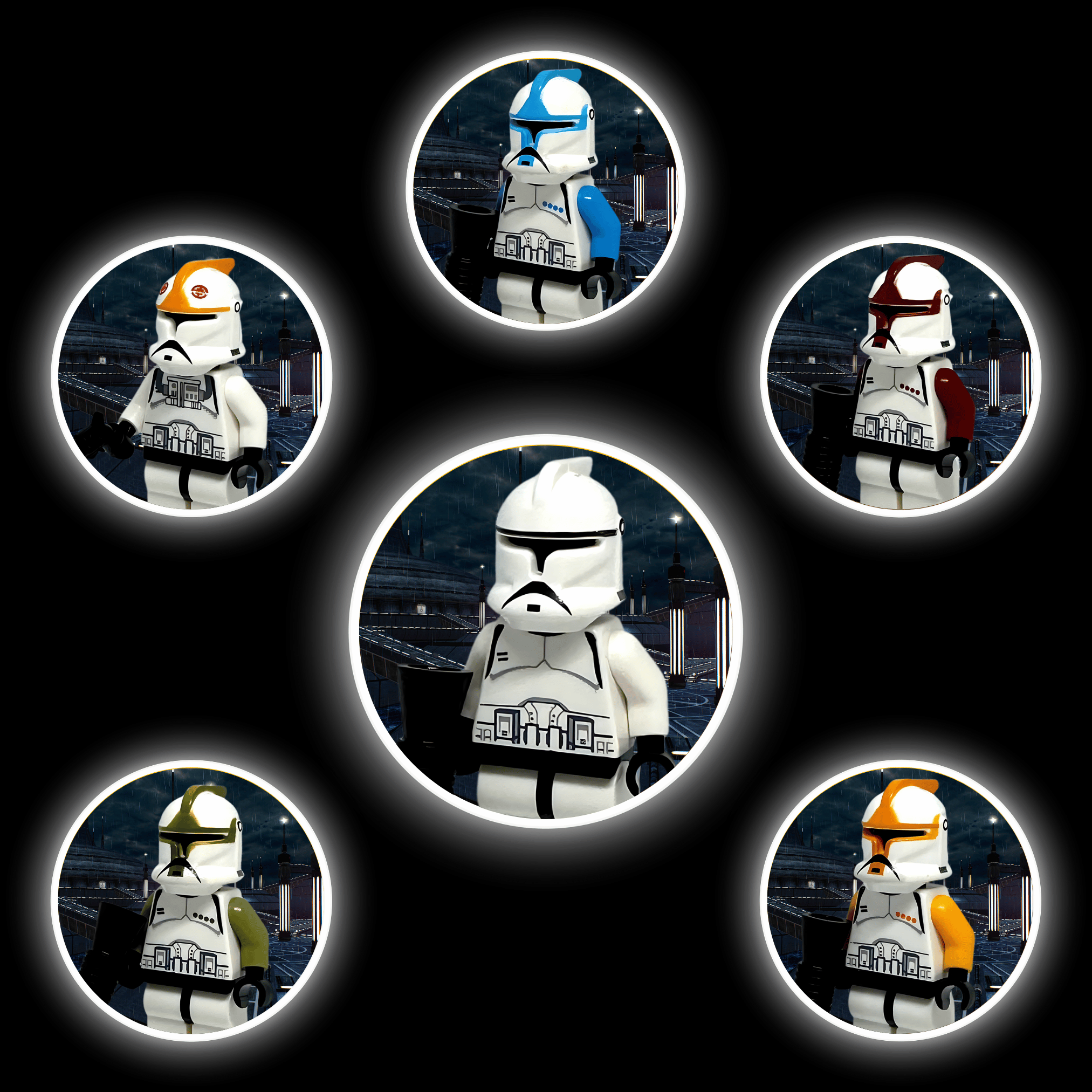 FULL COLLECTION 6x PREMIUM Retro P1 Clone Troopers - Official Parts Custom